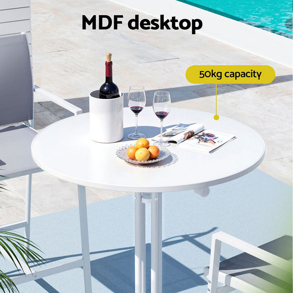 Gardeon Outdoor Bar Table Round Folding Desk Top 109cm Patio Furniture White Gardeon
