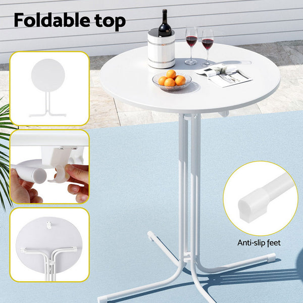 Gardeon Outdoor Bar Table Round Folding Desk Top 109cm Patio Furniture White Gardeon