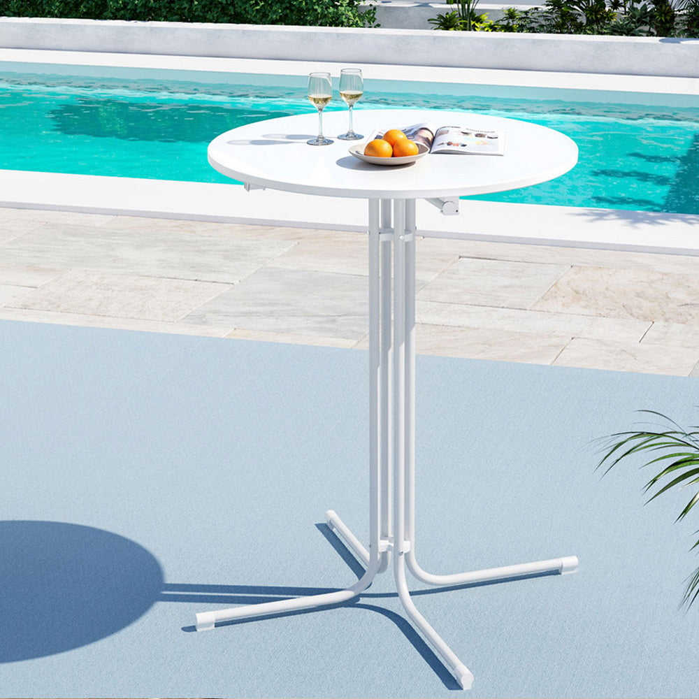 Gardeon Outdoor Bar Table Round Folding Desk Top 109cm Patio Furniture White Gardeon