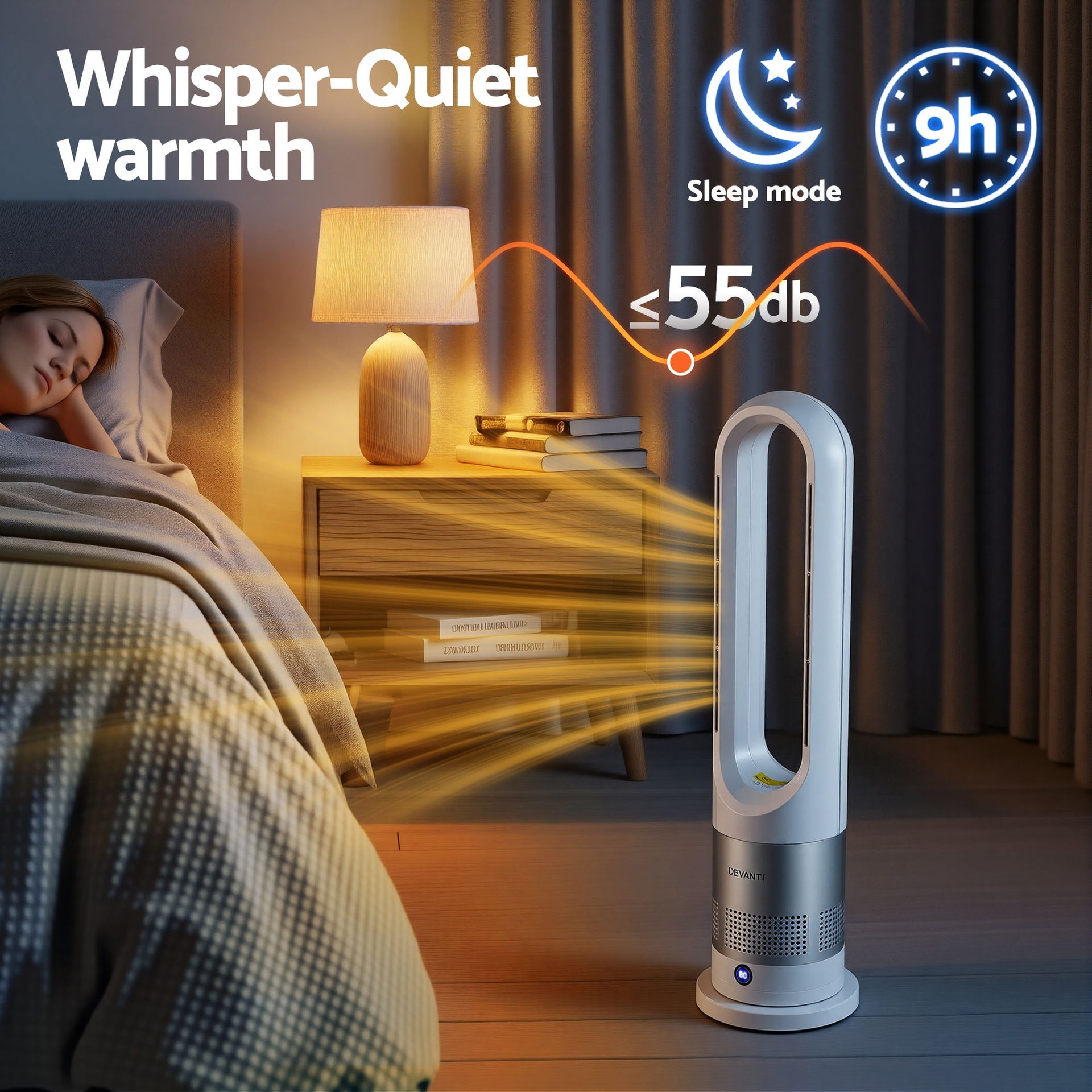 Devanti Bladeless Tower Fan Heater and Cooler 2in1 Portable Oscillation Fan for Bedroom Room Office Use White Awezingly