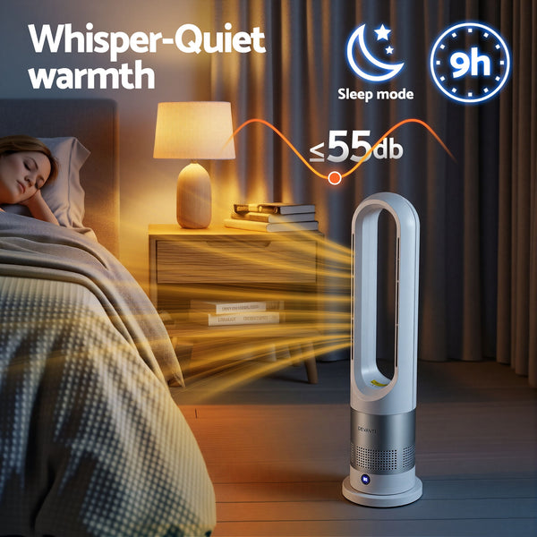 Devanti Bladeless Tower Fan Heater and Cooler 2in1 Portable Oscillation Fan for Bedroom Room Office Use White Awezingly