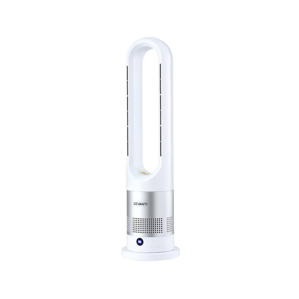 Devanti Bladeless Tower Fan Heater and Cooler 2in1 Portable Oscillation Fan for Bedroom Room Office Use White Awezingly