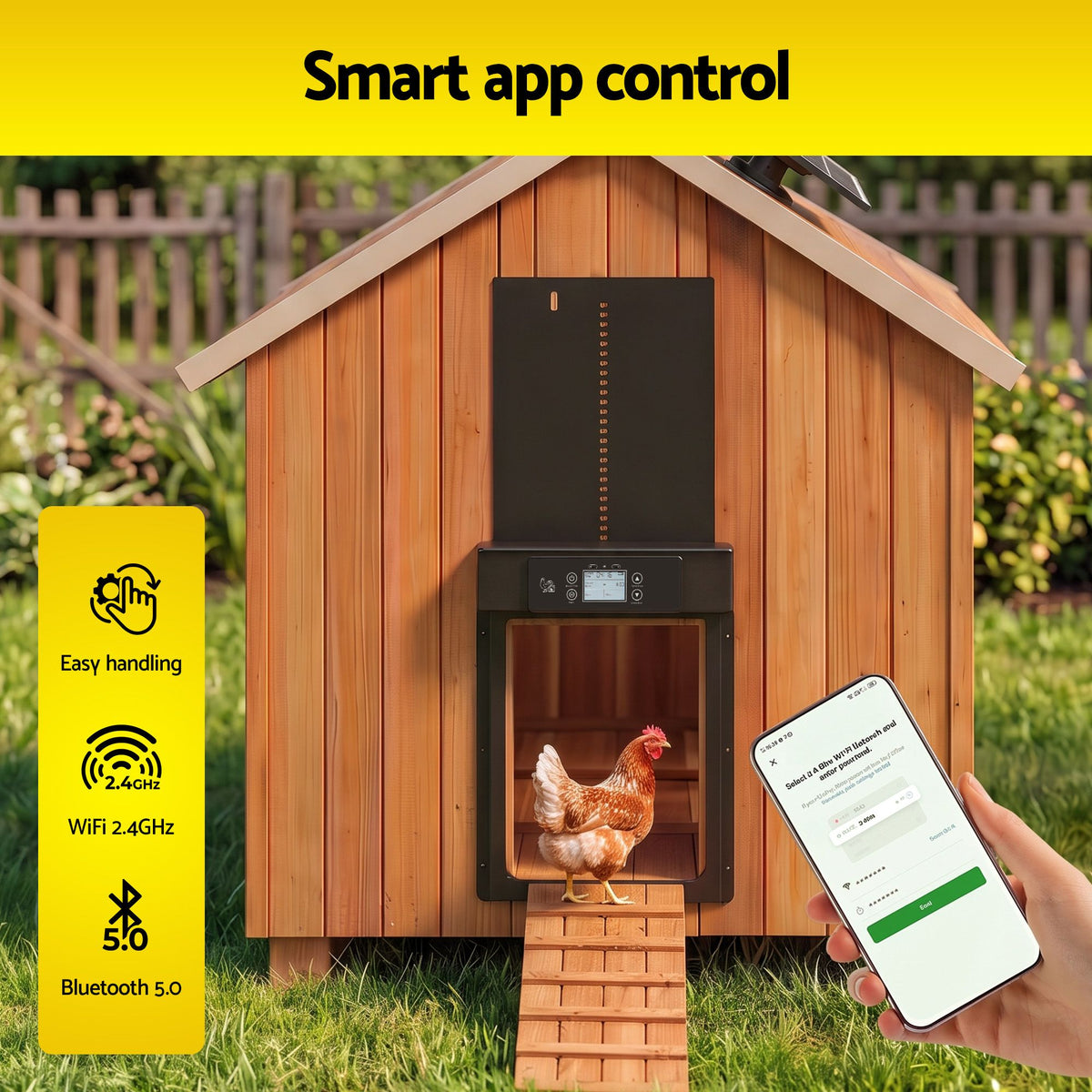 Giantz Automatic Chicken Coop Door 37cm Solar Powered Smart App Control Black Awezingly