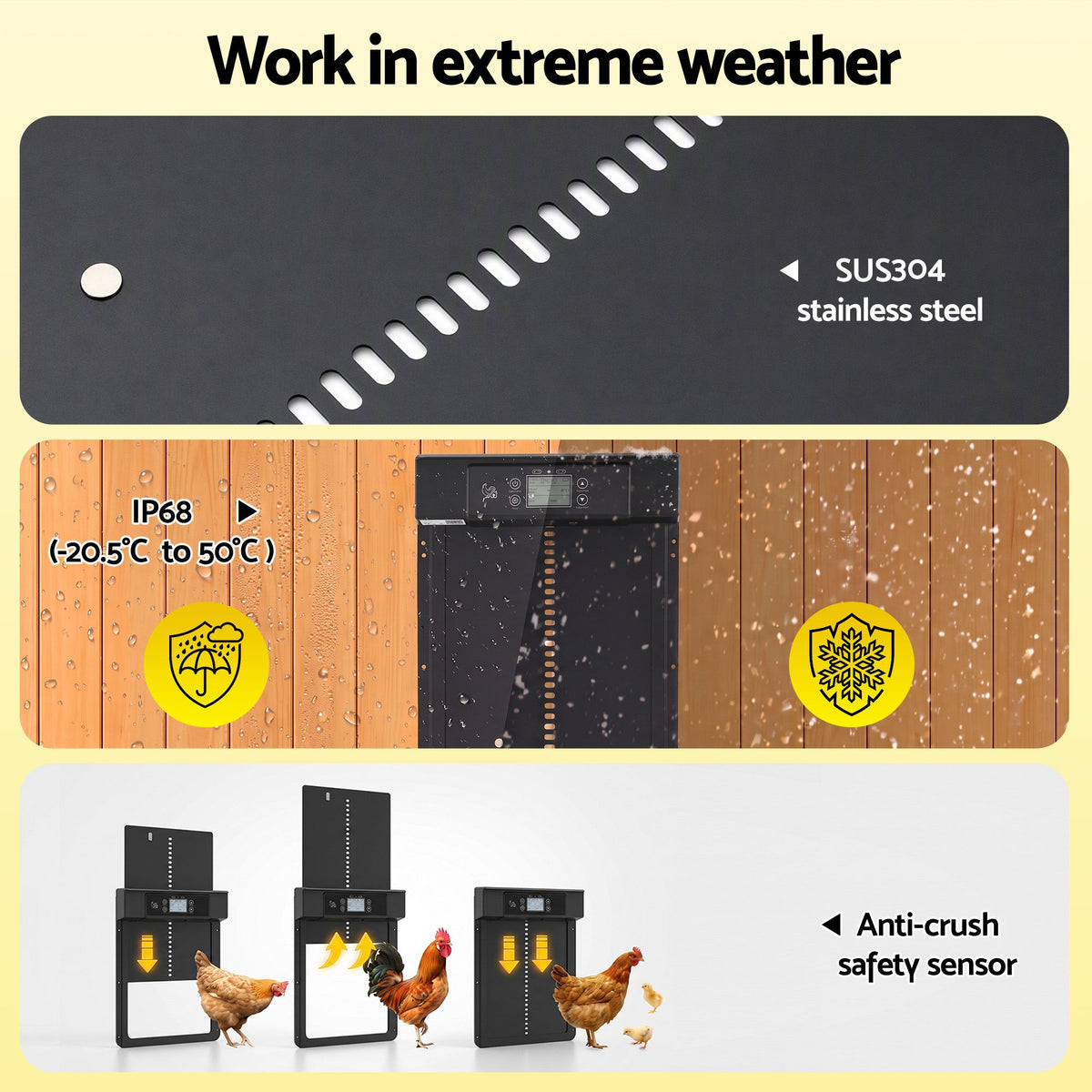Giantz Automatic Chicken Coop Door 37cm Solar Powered Smart App Control Black Awezingly