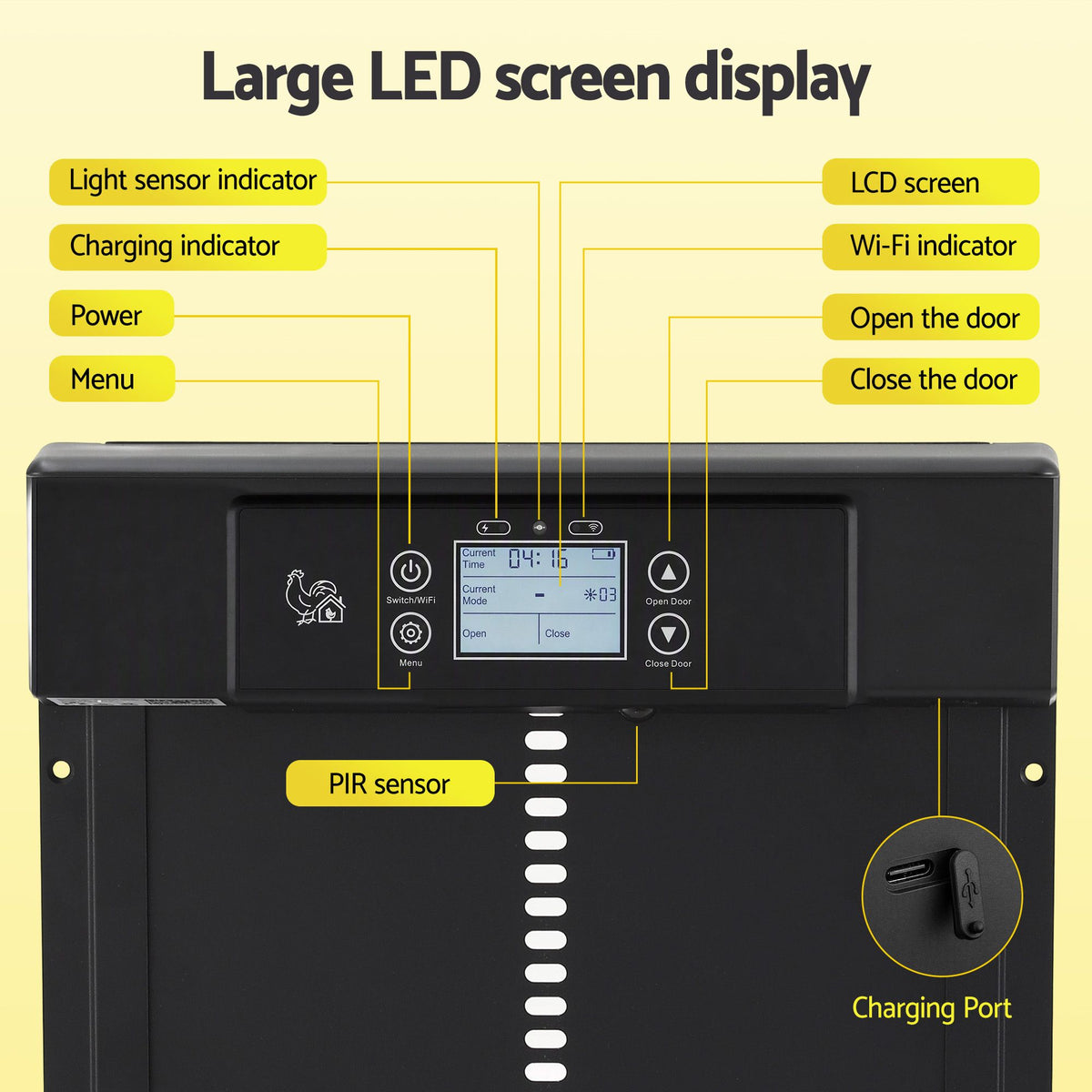Giantz Automatic Chicken Coop Door 37cm Solar Powered Smart App Control Black Awezingly