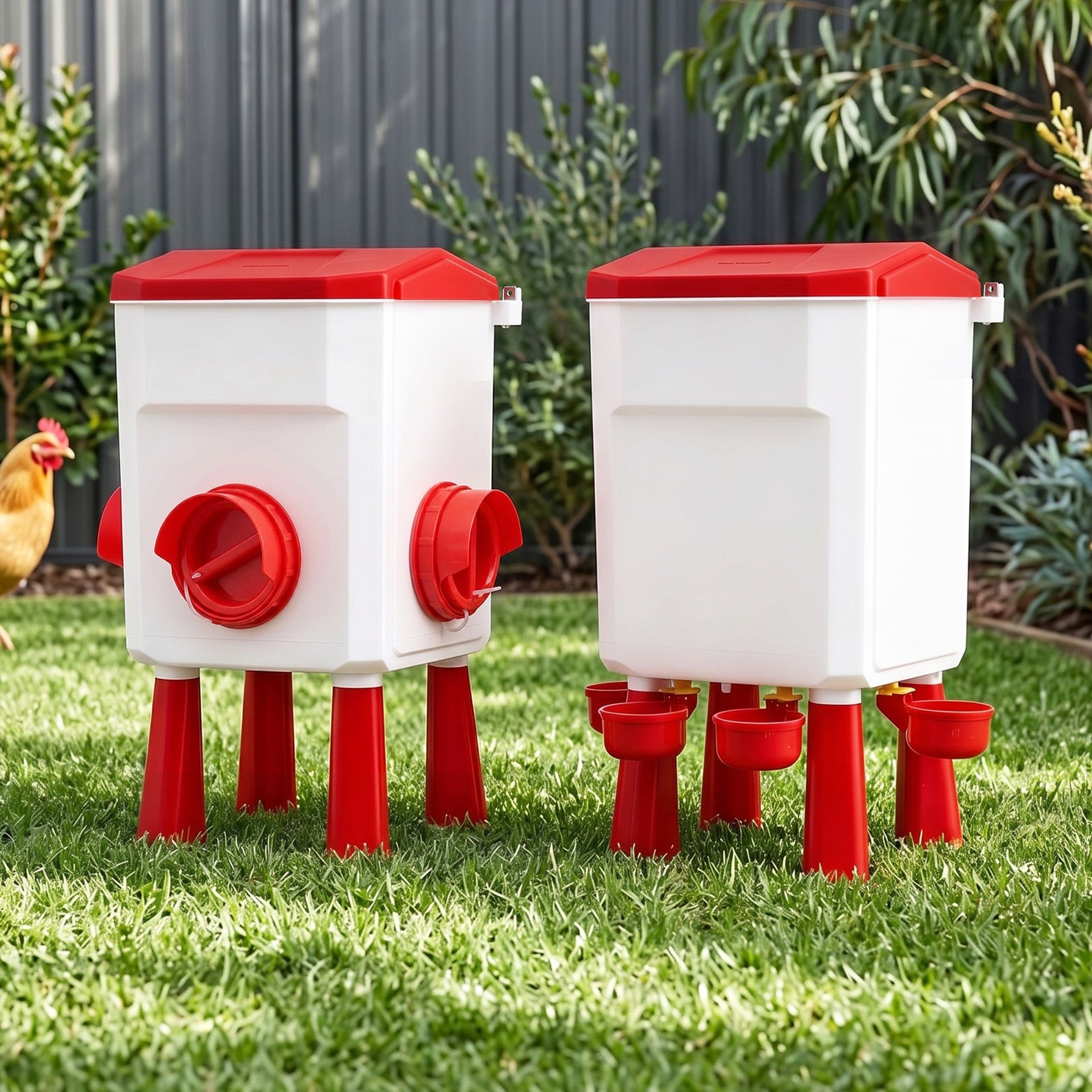 Giantz 12kg Chicken Feeder and 11L Waterer Set Large Capacity Poultry Drinker Kit Awezingly