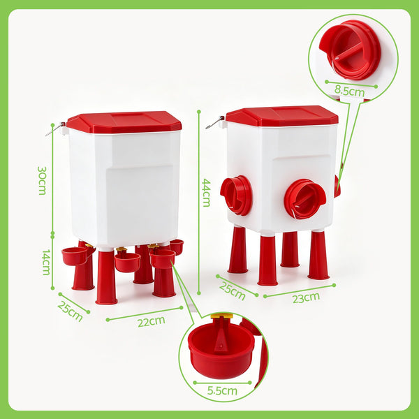 Giantz 12kg Chicken Feeder and 11L Waterer Set Large Capacity Poultry Drinker Kit Awezingly