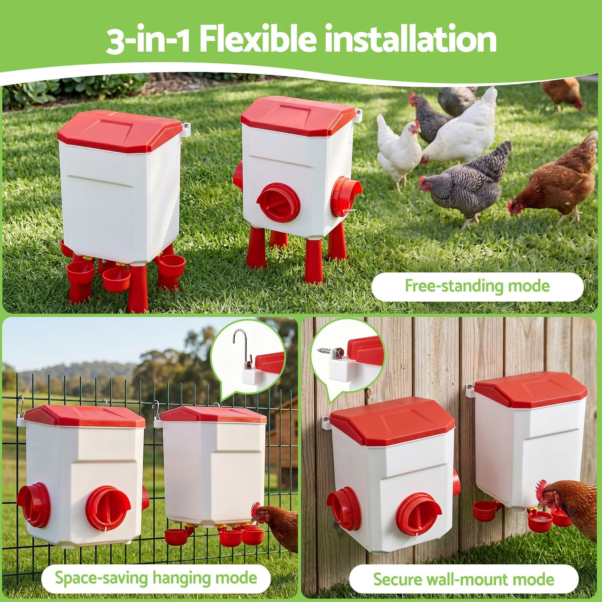Giantz 12kg Chicken Feeder and 11L Waterer Set Large Capacity Poultry Drinker Kit Awezingly