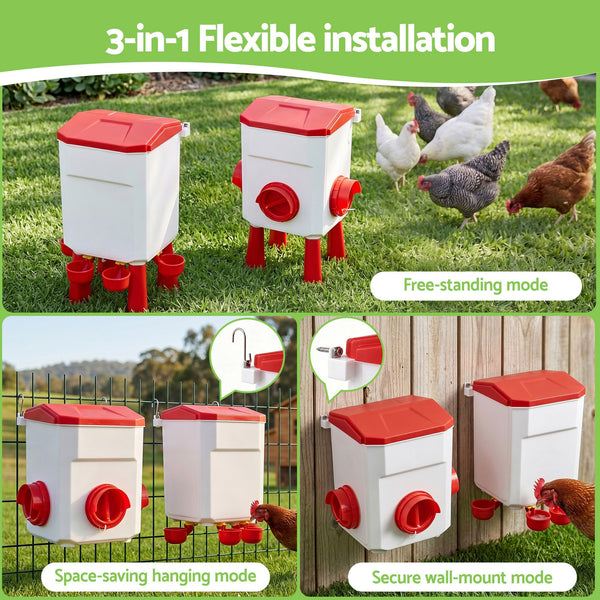 Giantz 12kg Chicken Feeder and 11L Waterer Set Large Capacity Poultry Drinker Kit Awezingly