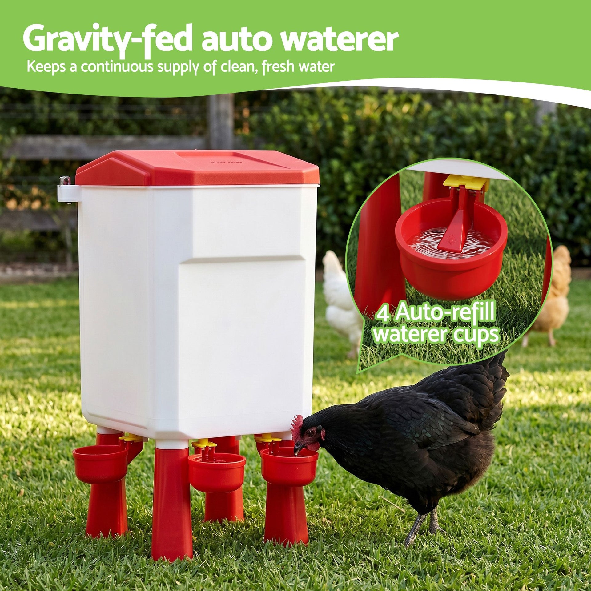 Giantz 12kg Chicken Feeder and 11L Waterer Set Large Capacity Poultry Drinker Kit Awezingly