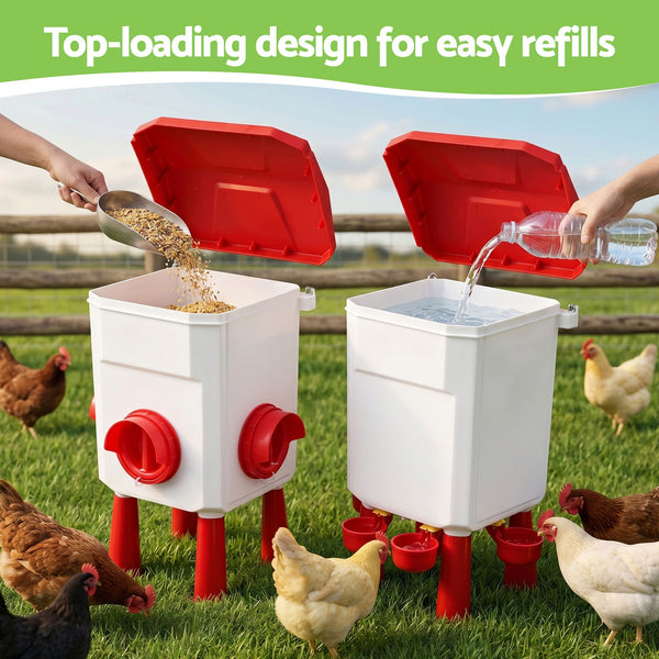 Giantz 12kg Chicken Feeder and 11L Waterer Set Large Capacity Poultry Drinker Kit Awezingly