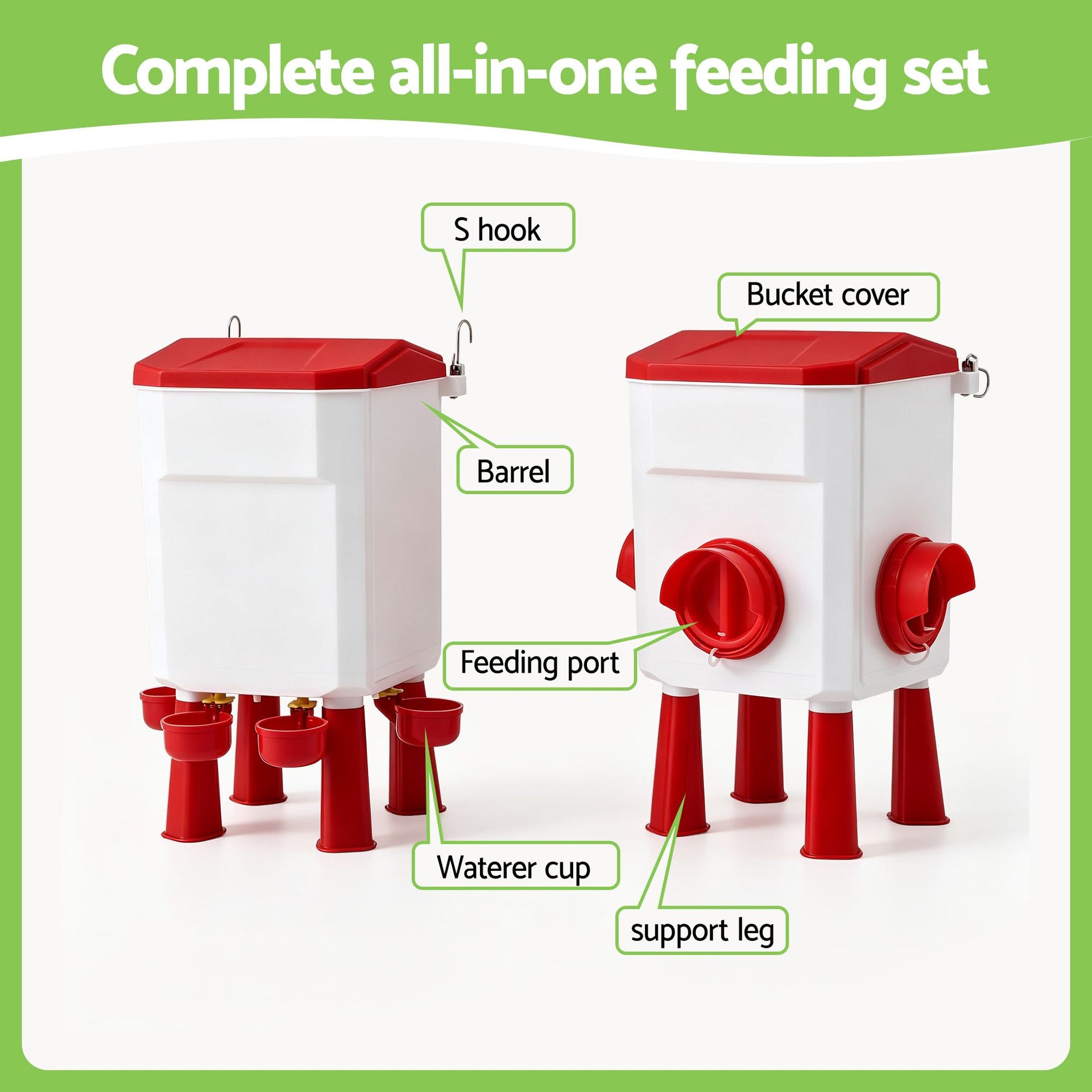 Giantz 12kg Chicken Feeder and 11L Waterer Set Large Capacity Poultry Drinker Kit Awezingly