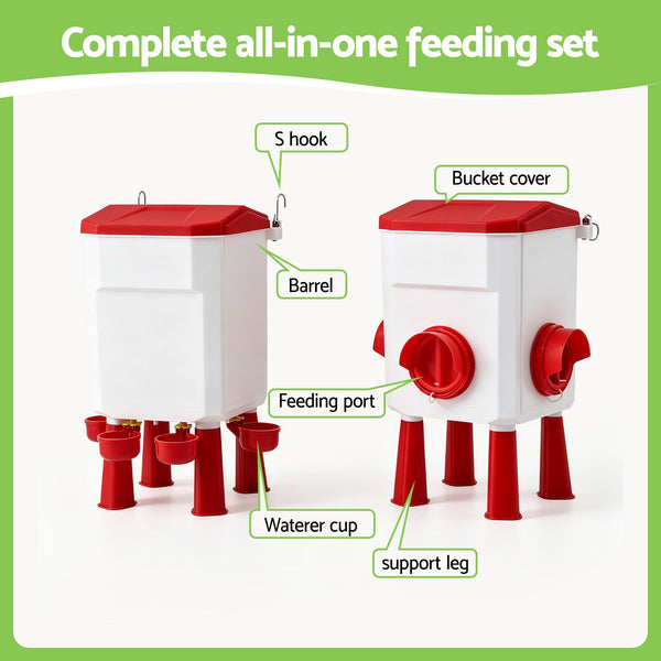 Giantz 12kg Chicken Feeder and 11L Waterer Set Large Capacity Poultry Drinker Kit Awezingly