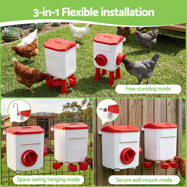 Giantz 8kg Chicken Feeder and 7L Waterer Set Large Capacity Poultry Drinker Kit Awezingly