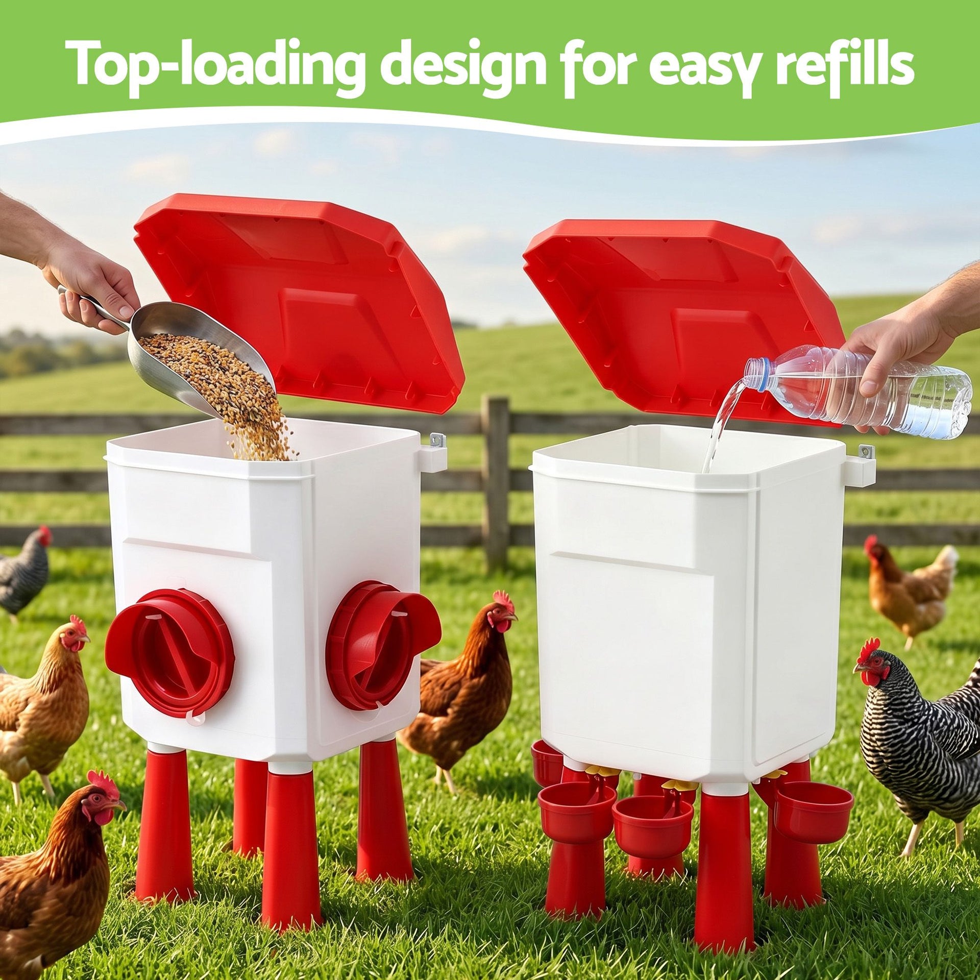 Giantz 8kg Chicken Feeder and 7L Waterer Set Large Capacity Poultry Drinker Kit Awezingly