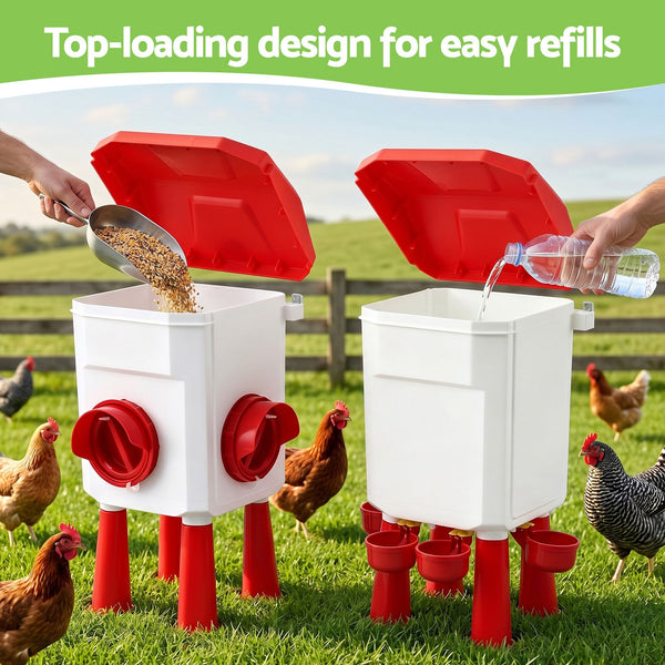 Giantz 8kg Chicken Feeder and 7L Waterer Set Large Capacity Poultry Drinker Kit Awezingly
