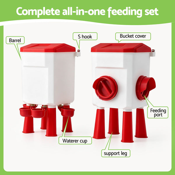 Giantz 8kg Chicken Feeder and 7L Waterer Set Large Capacity Poultry Drinker Kit Awezingly