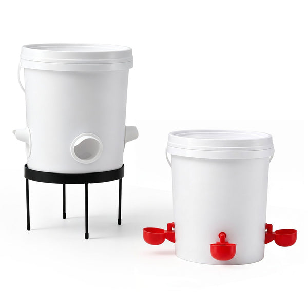 Giantz 20L X2 Chicken Feeder Waterer Set Automatic Poultry Dispenser Metal Stand Awezingly