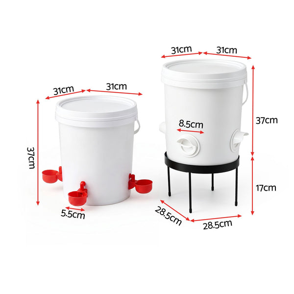 Giantz 20L X2 Chicken Feeder Waterer Set Automatic Poultry Dispenser Metal Stand Awezingly