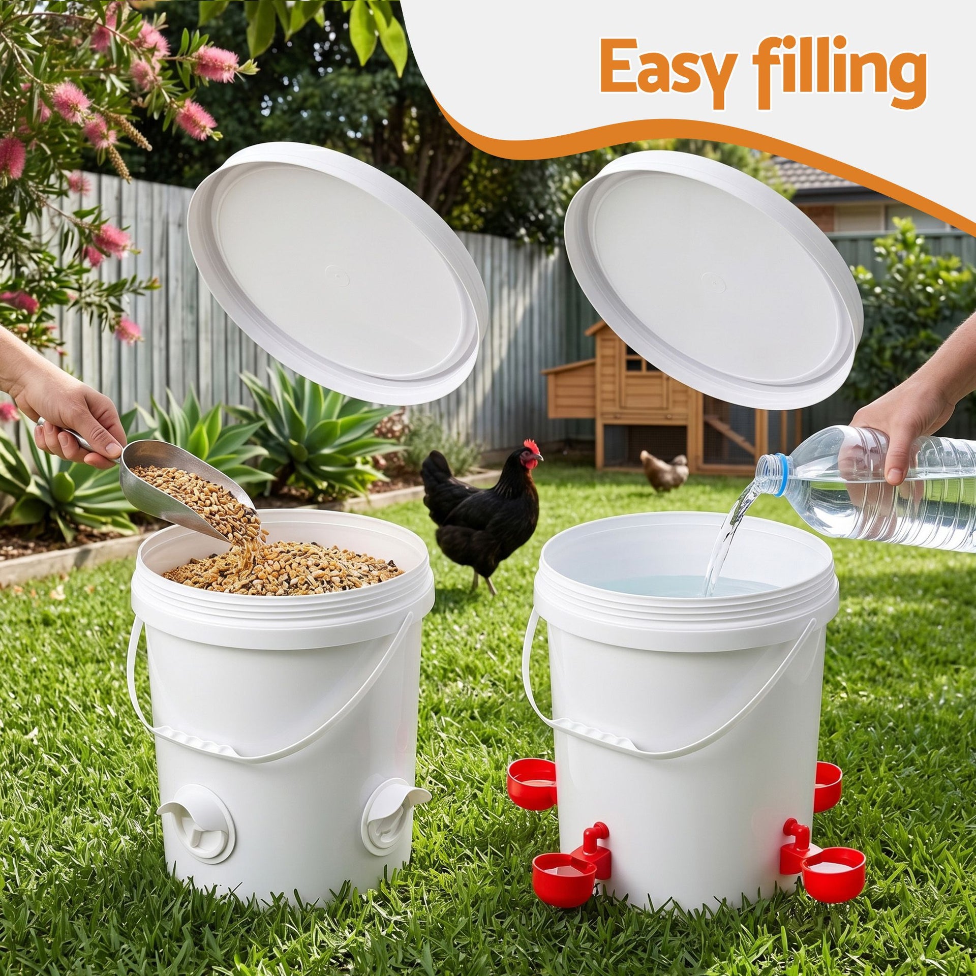 Giantz 20L X2 Chicken Feeder Waterer Set Automatic Poultry Dispenser Metal Stand Awezingly