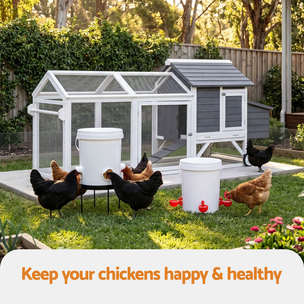 Giantz 20L X2 Chicken Feeder Waterer Set Automatic Poultry Dispenser Metal Stand Awezingly