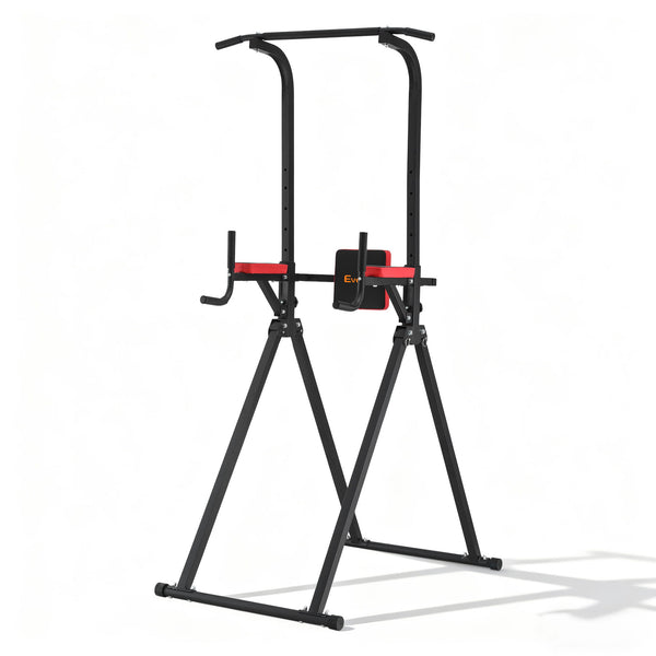Everfit Chin Up Tower Pull Up Station Adjustable Dip Station Folding Home Gym Black Everfit