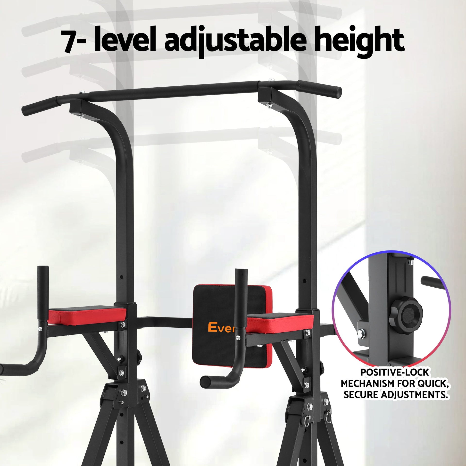 Everfit Chin Up Tower Pull Up Station Adjustable Dip Station Folding Home Gym Black Everfit