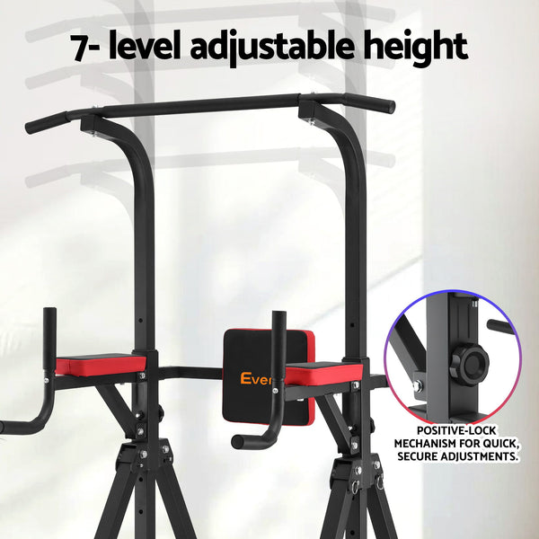 Everfit Chin Up Tower Pull Up Station Adjustable Dip Station Folding Home Gym Black Everfit