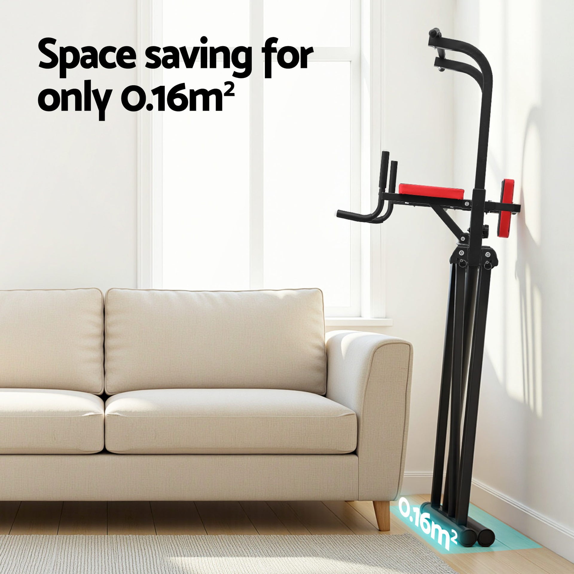 Everfit Chin Up Tower Pull Up Station Adjustable Dip Station Folding Home Gym Black Everfit