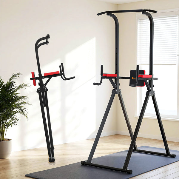 Everfit Chin Up Tower Pull Up Station Adjustable Dip Station Folding Home Gym Black Everfit