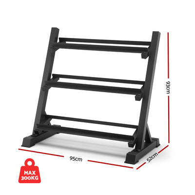 Everfit Dumbbell Rack 3-Tier Heavy Duty Weight Storage for Home Gym 300kg Capacity Black