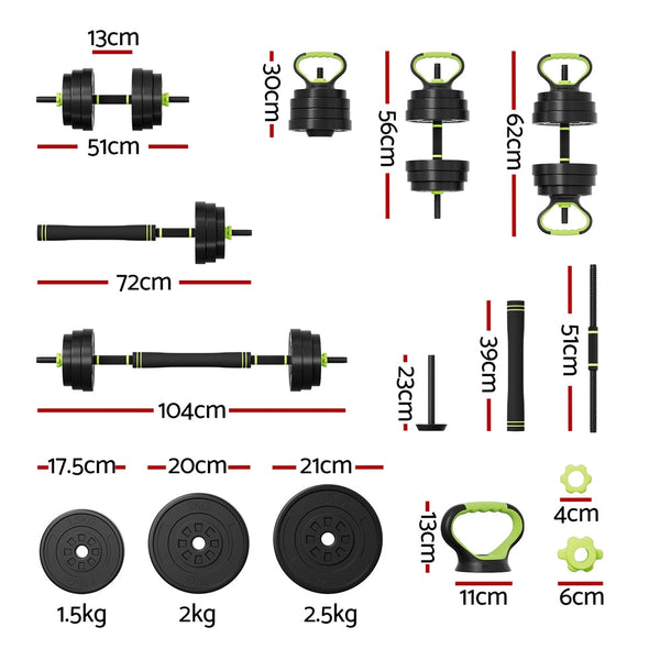 Everfit 25kg Adjustable Dumbbells Set Kettle Bell Weight Plates Barbells Gym Everfit