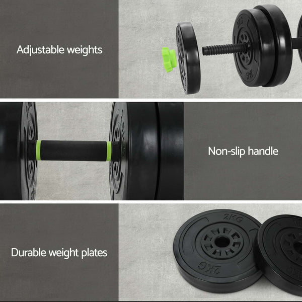 Everfit 25kg Adjustable Dumbbells Set Kettle Bell Weight Plates Barbells Gym Everfit