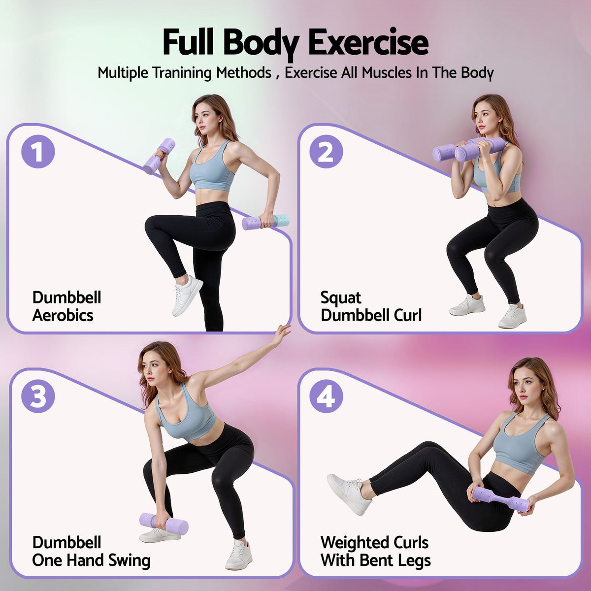 Everfit Adjustable Dumbbell Set 2.5kg x 2 Weights Set 4-in-1 for Women Home Gym Purple Awezingly