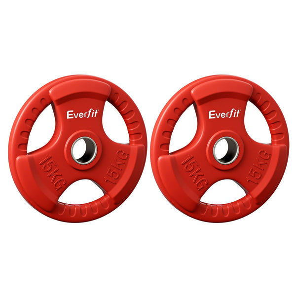 Everfit Weight Plates Standard 15kgx2 Dumbbell Barbell Plate Weight Lifting Home Gym Red Everfit