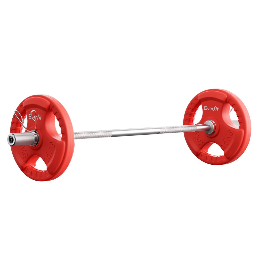 Everfit Barbells Set 36kg 120cm Dumbbell Barbell Plate Weight Lifting Home Gym Red Lifting Everfit