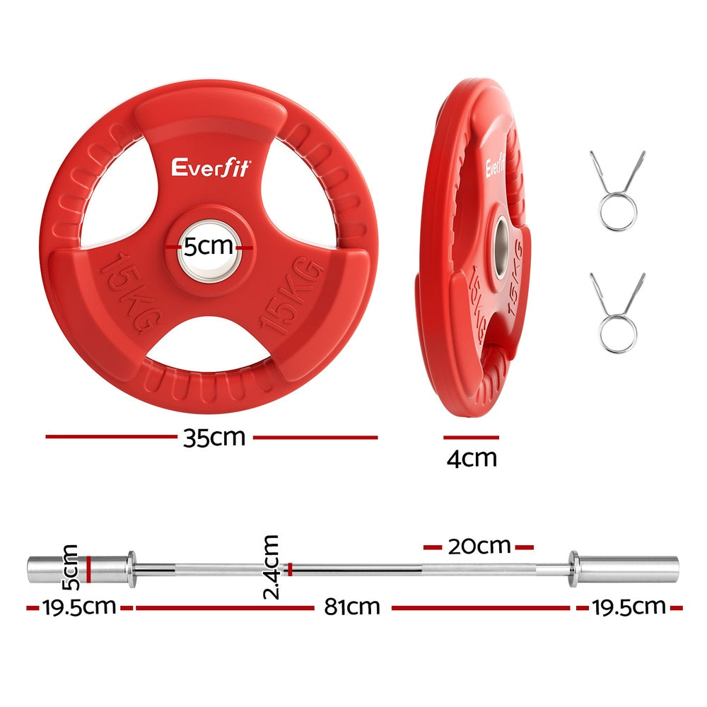 Everfit Barbells Set 36kg 120cm Dumbbell Barbell Plate Weight Lifting Home Gym Red Lifting Everfit