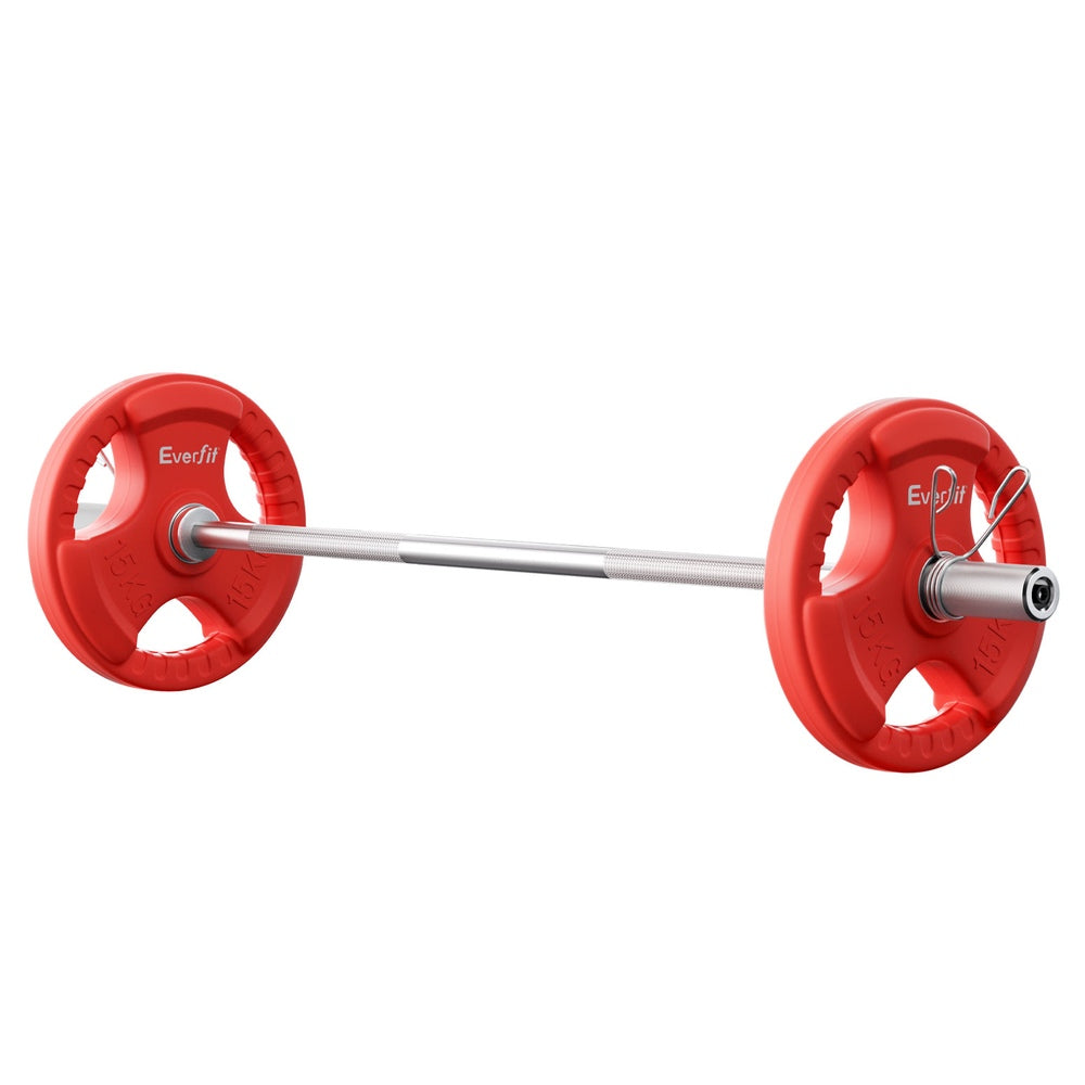 Everfit Barbells Set 36kg 120cm Dumbbell Barbell Plate Weight Lifting Home Gym Red Lifting Everfit