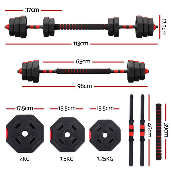 Everfit 20kg Adjustable Dumbbell Barbell Set Weight Plates Home Workout Everfit