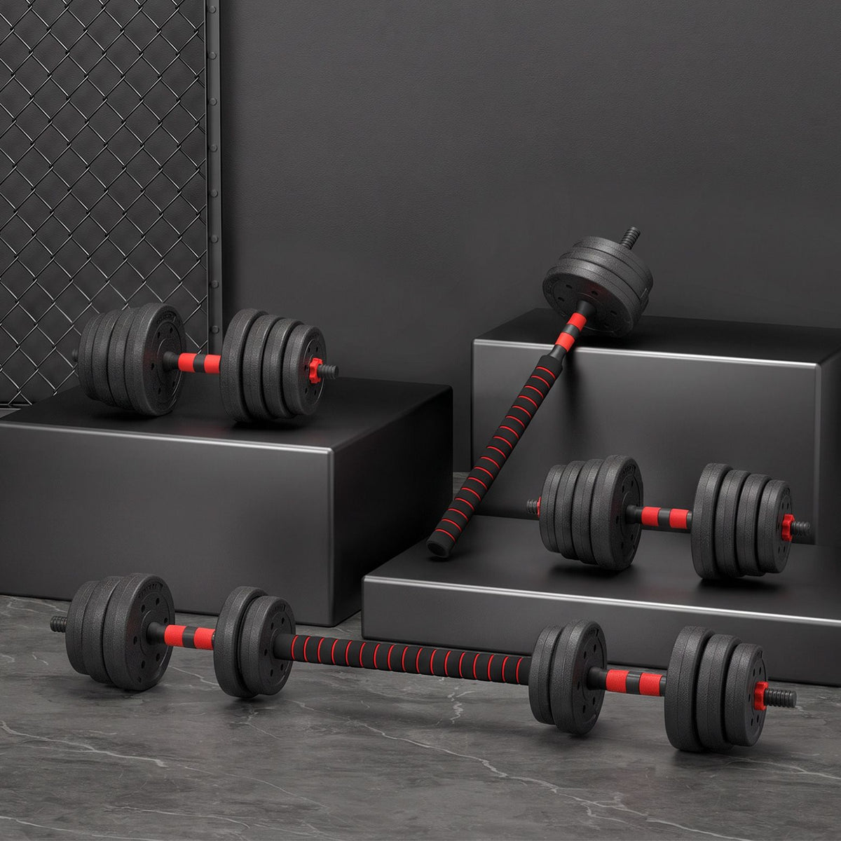 Everfit 30kg Adjustable Dumbbell Set 4in1 Barbell Weight Plates Home Workout Awezingly