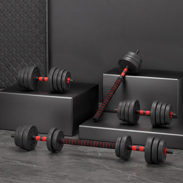 Everfit 30kg Adjustable Dumbbell Set 4in1 Barbell Weight Plates Home Workout Awezingly