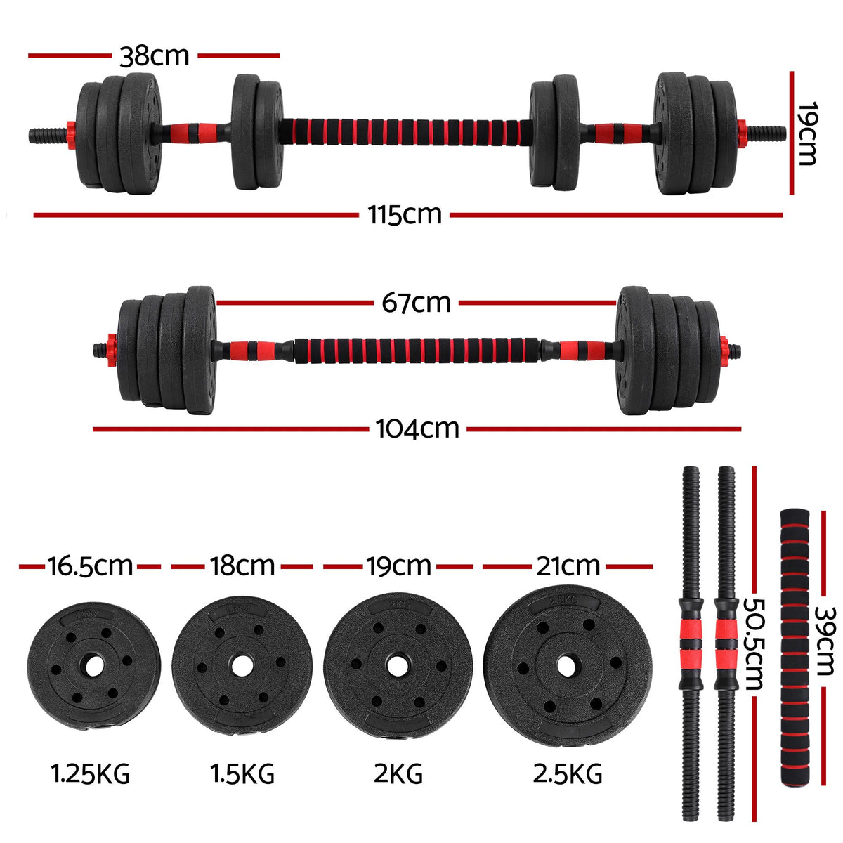 Everfit 30kg Adjustable Dumbbell Set 4in1 Barbell Weight Plates Home Workout Awezingly
