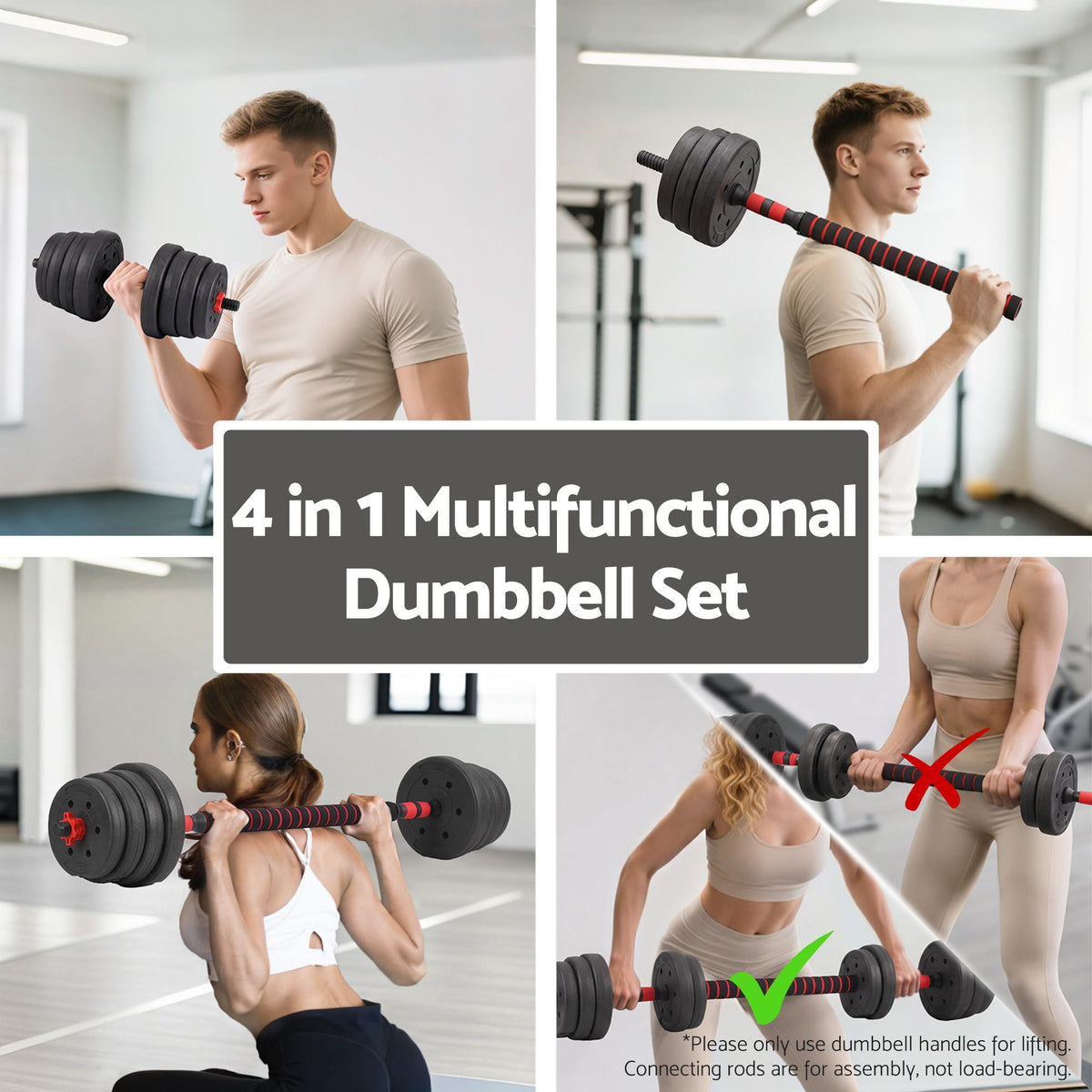 Everfit 30kg Adjustable Dumbbell Set 4in1 Barbell Weight Plates Home Workout Awezingly