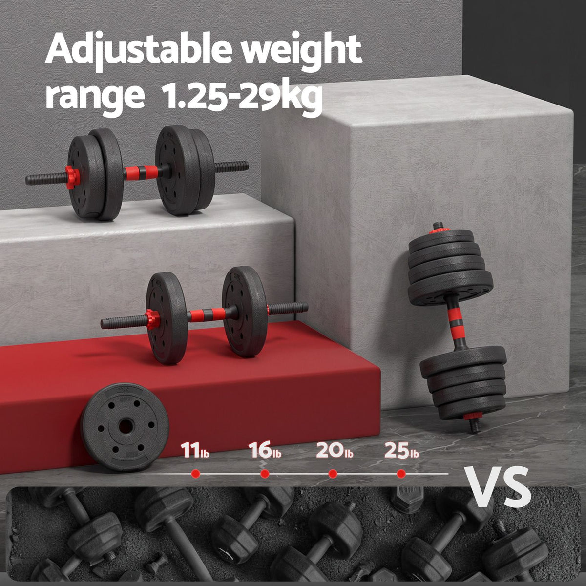 Everfit 30kg Adjustable Dumbbell Set 4in1 Barbell Weight Plates Home Workout Awezingly
