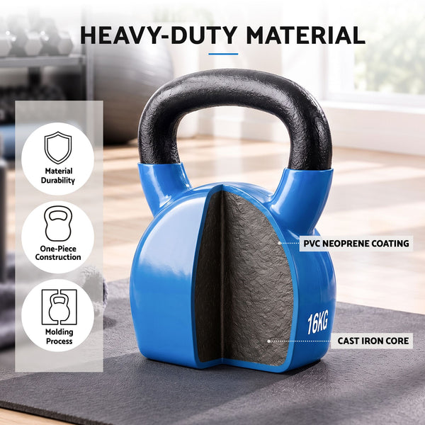 Everfit 16kg Kettlebell Cast Iron Weightlifting Bench Dumbbells Kettle Bell Blue Awezingly