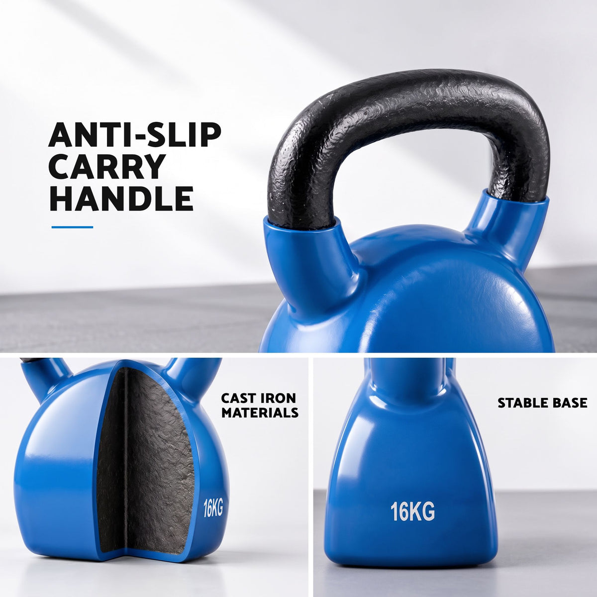 Everfit 16kg Kettlebell Cast Iron Weightlifting Bench Dumbbells Kettle Bell Blue Awezingly
