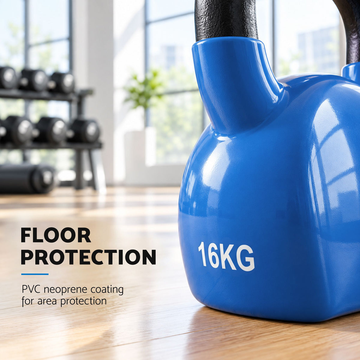 Everfit 16kg Kettlebell Cast Iron Weightlifting Bench Dumbbells Kettle Bell Blue Awezingly