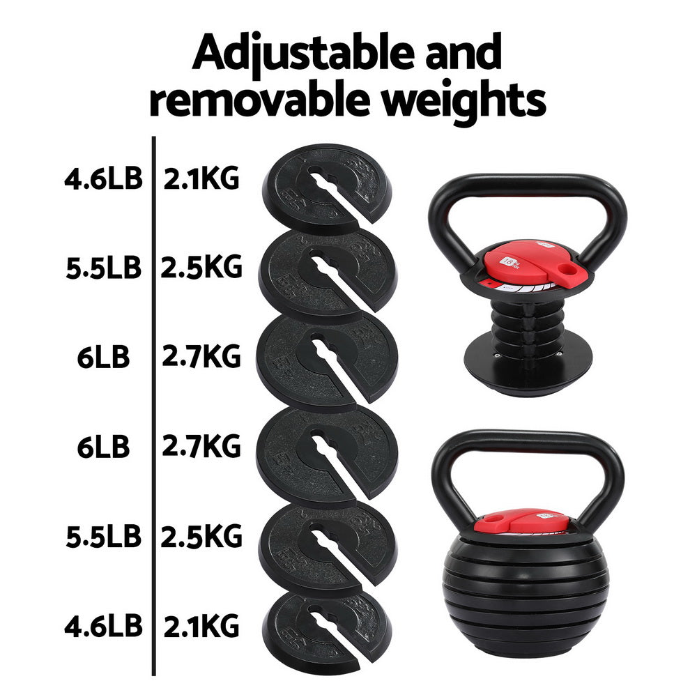 Everfit 18kg Adjustable Kettlebell Set Portable Kettle Bell Weight Dumbbells 10lbs 40lbs Everfit