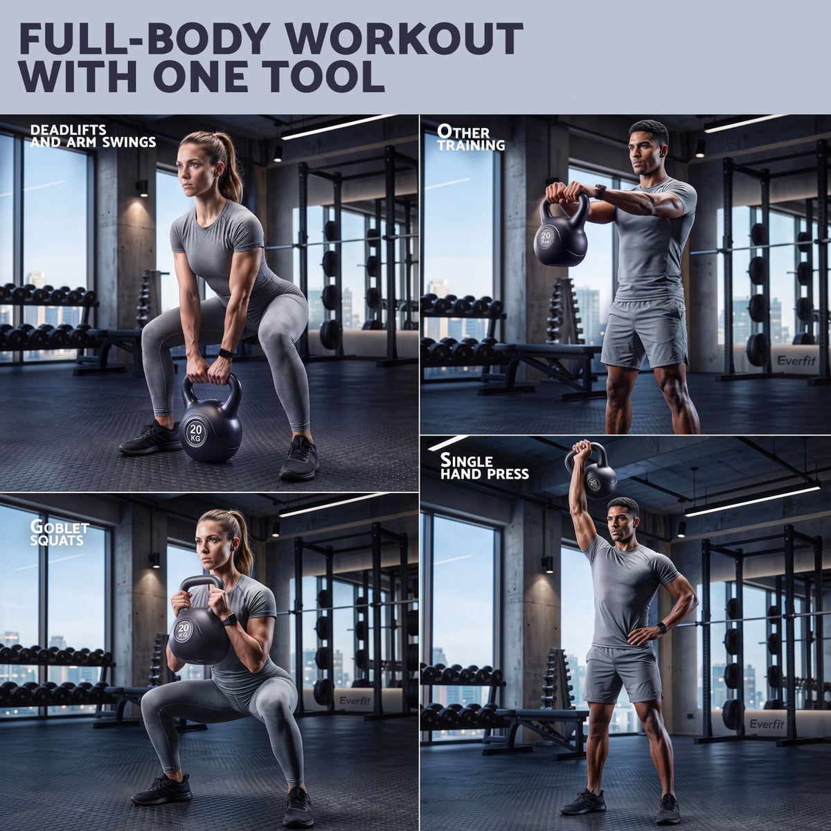 Everfit 20kg Kettlebell Weights Strength Training with Anti-slip Carry Handle & Stable Base Gym Home Awezingly