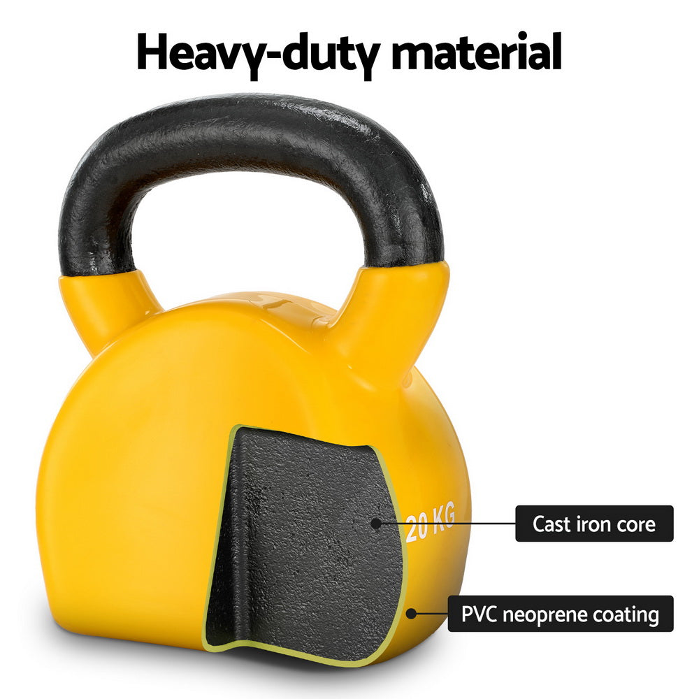 Everfit 20kg Kettlebell Set Weightlifting Bench Dumbbells Kettle Bell Gym Home Everfit
